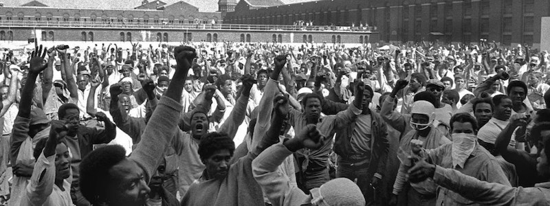 photo of a prisoner crowd during the Attica uprising