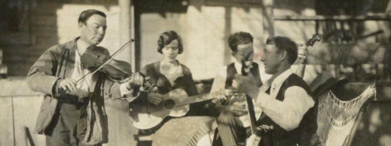 Photograph of banjo player Bascom Lamar Lunsford with band